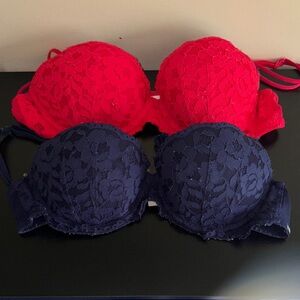 PINK Victoria's Secret Red and Blue Lace Bras